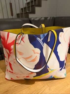 Echo Large Floral Print Tote in Blue, Red & Cream